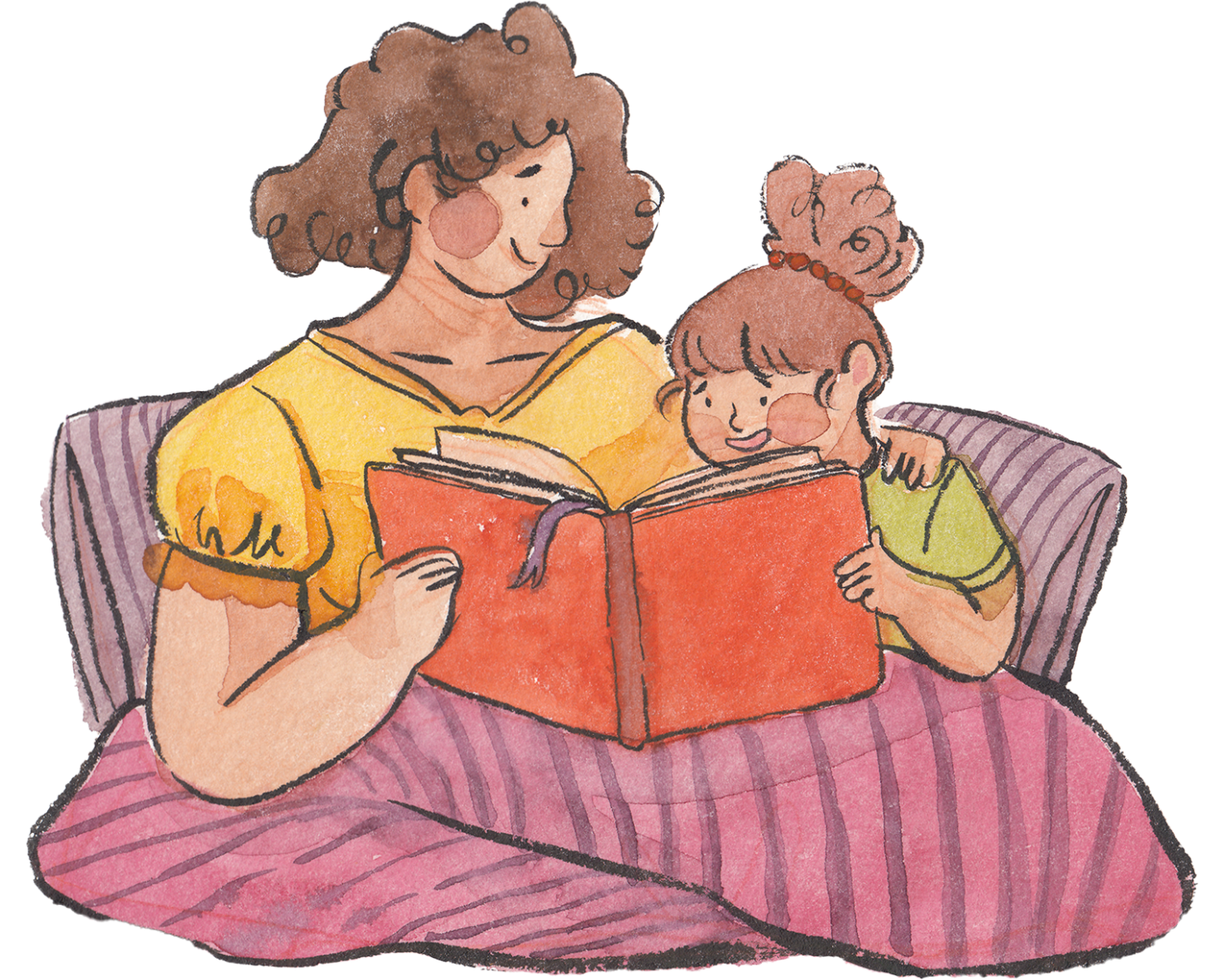 illustration of an adult and child reading together