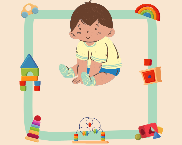 Baby with various sensory toys