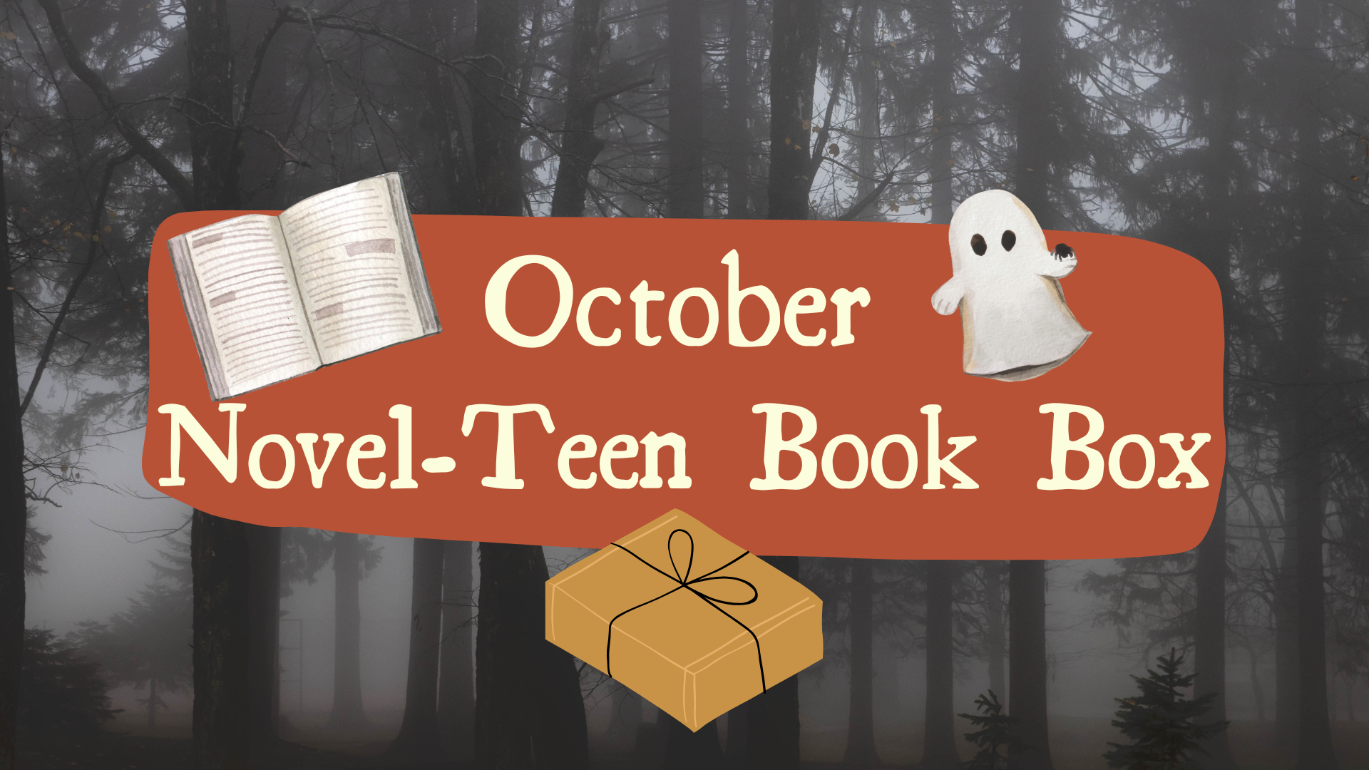 image of a foggy forest; October Novel-Teen Book Box
