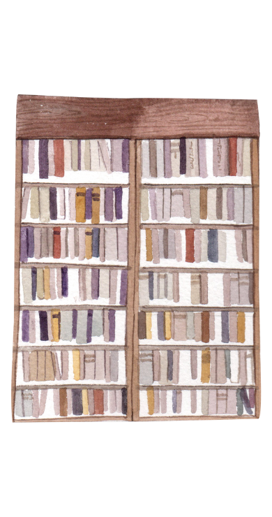 watercolor illustration of a bookshelf