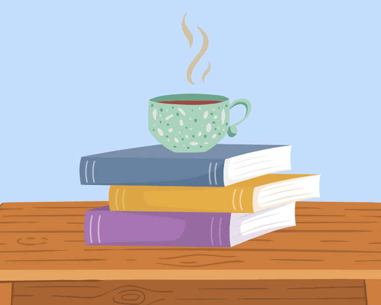 coffee on stack of books