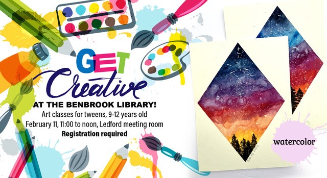 Get Creative at the Benbrook Library: Watercolor. Image of a watercolor sunset.