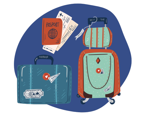 Illustration of a passport and luggage
