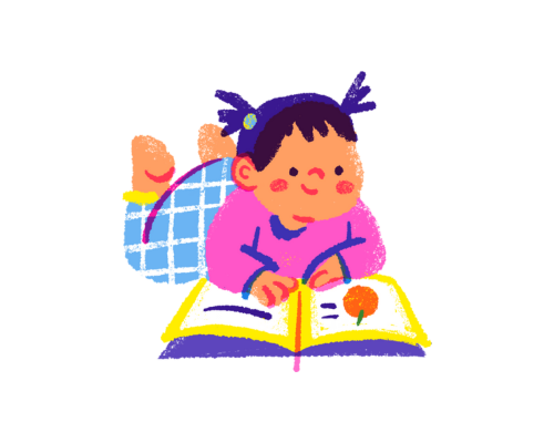 Illustration of a toddler reading