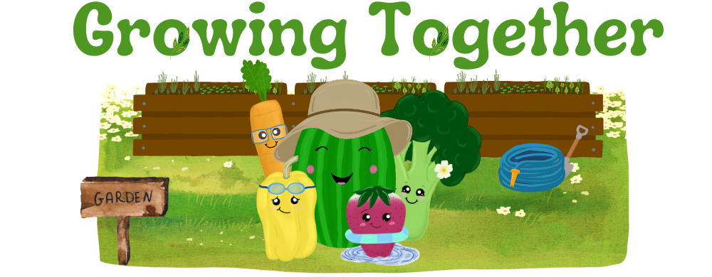 Growing Together: illustration of smiling vegetables standing in a garden together