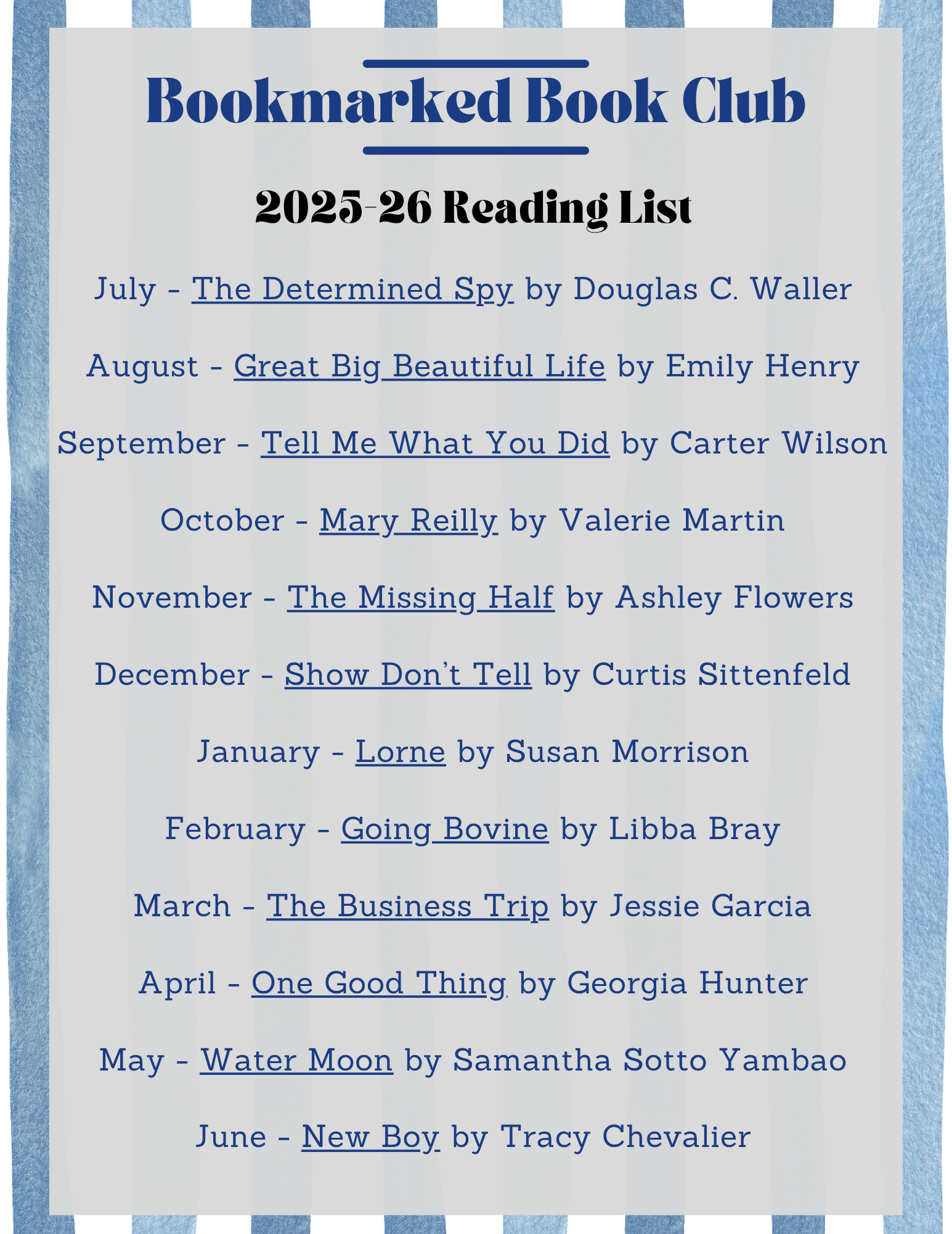 Book Club Reading List 2025-26