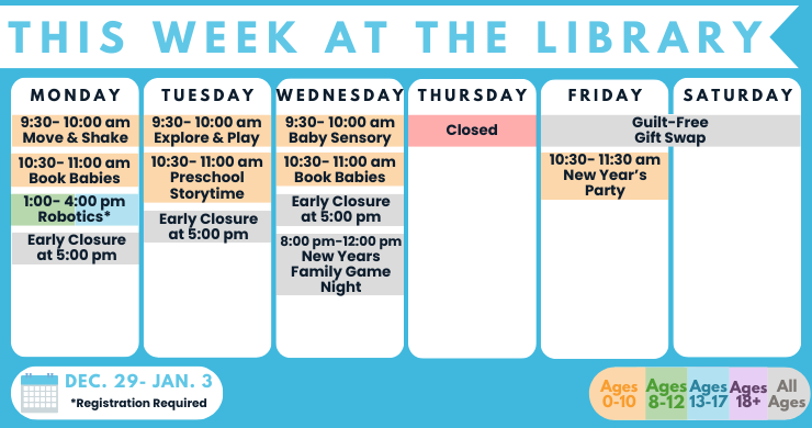 Weekly Programs- December 29- January 3