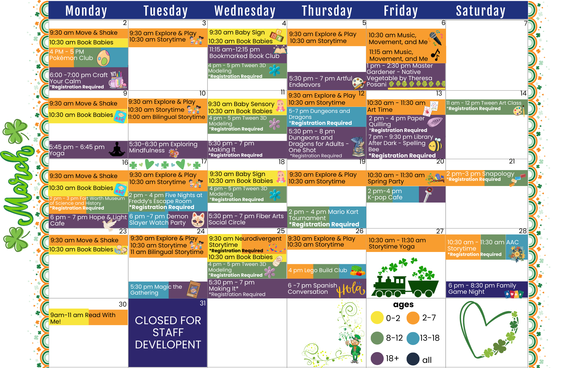 March 2026 Calendar of all programs at the library