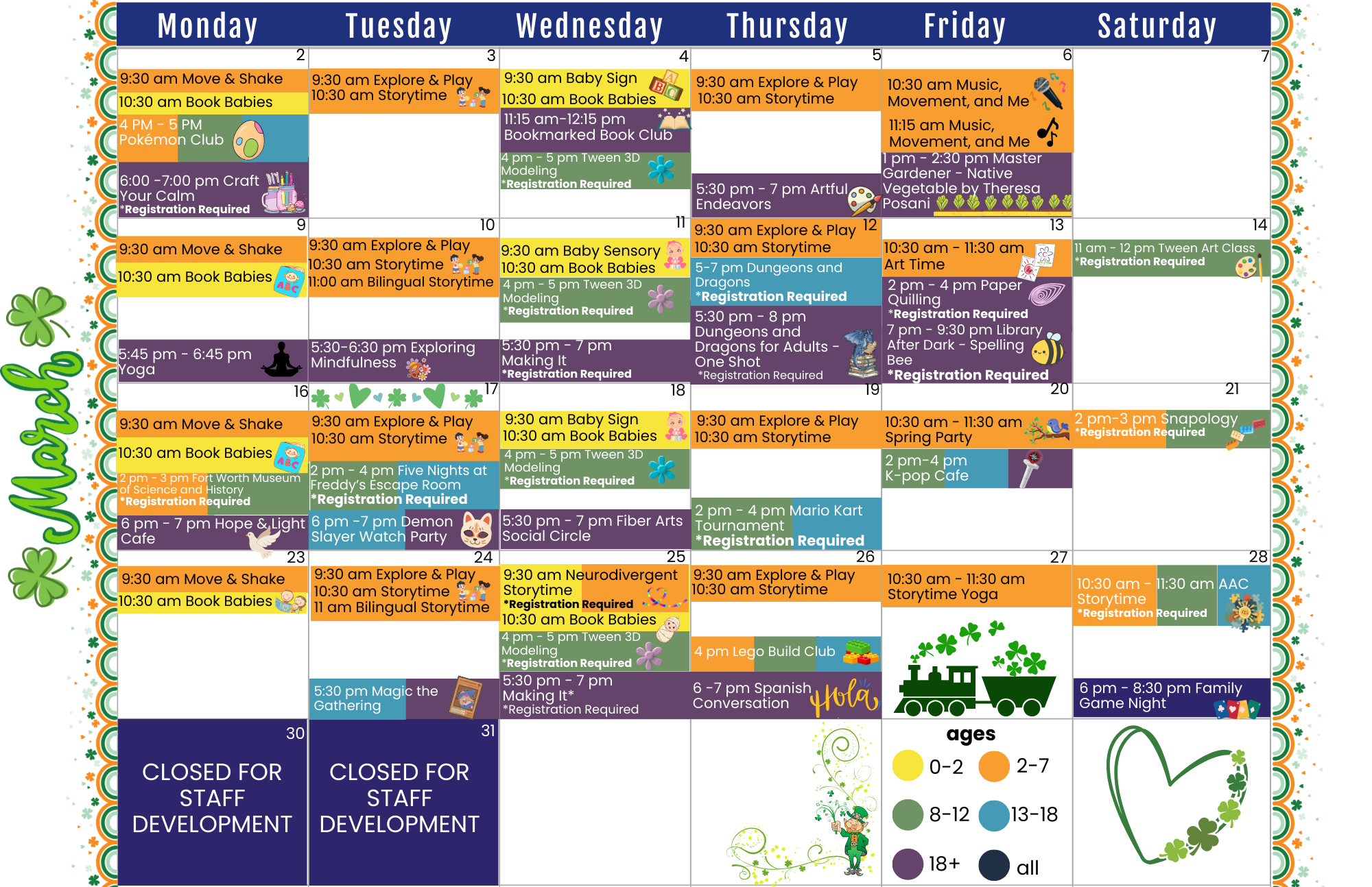 March 2026 Calendar of all programs at the library