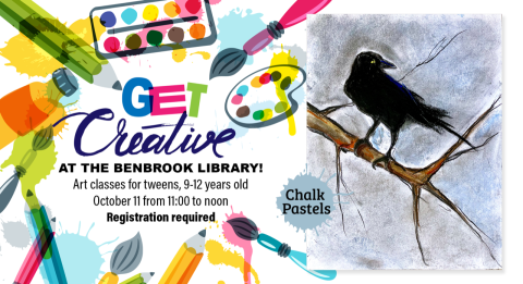 Get Creative at the Benbrook Public Library. Art classes for tweens, 9-12 years old. October 11th from 11am to noon. Registration Required. 