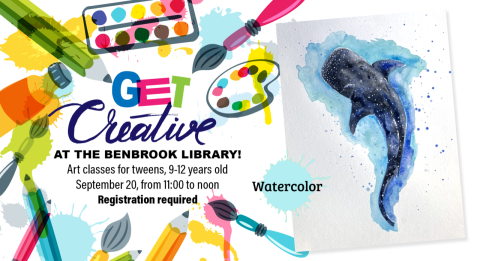 Get Creative at the Benbrook Public Library. Art classes for tweens, 9-12 years old. September 20th from 11am to noon. Registration Required. 