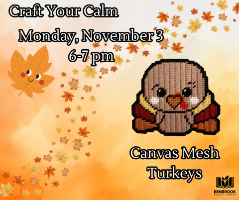 Craft Your Calm Canvas Mesh Turkeys, November 3, 6 pm - 7pm Registration Required