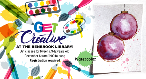 Get Creative at the Benbrook Public Library. Art classes for tweens, 9-12 years old. December 6th from 11am to noon. Registration Required. 