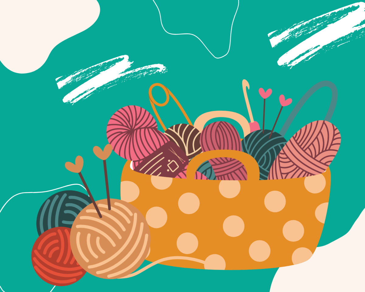 Illustration of Knitting and Crochet Night depicting various supplies