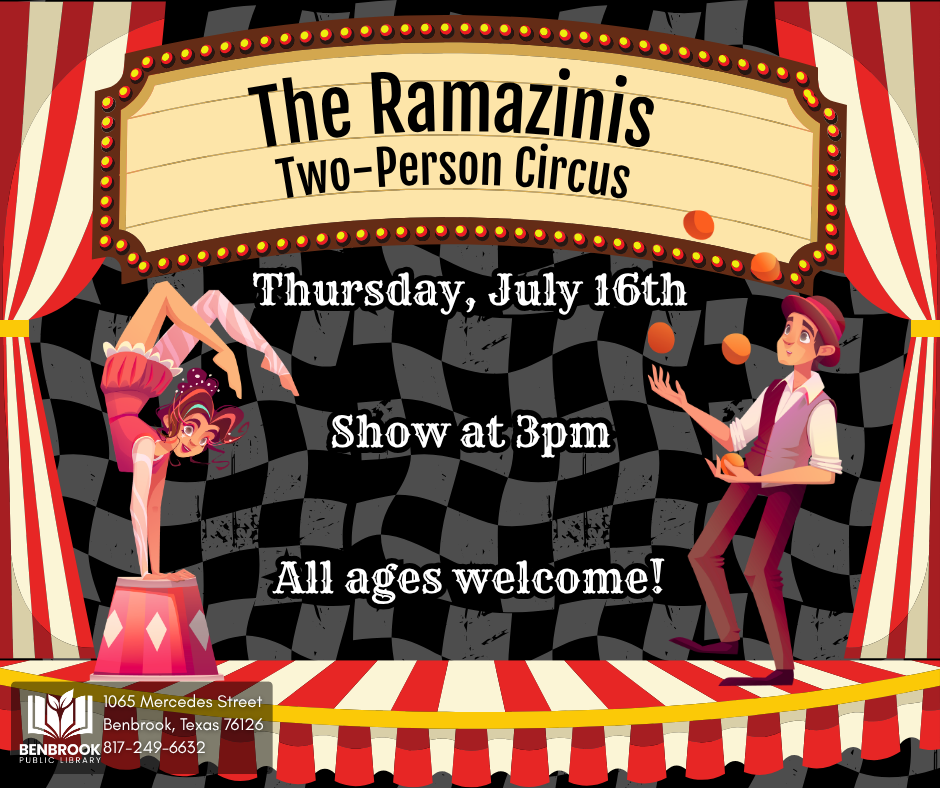 The Ramazinis two-person circus. Thursday, July 16th. Show at 3pm. All ages welcome!